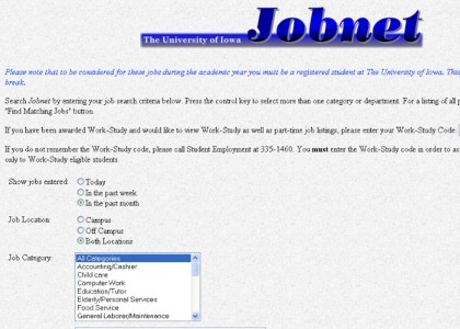 Jobnet The University of Iowa's