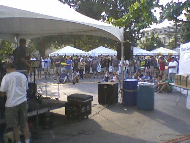 College Stage A crowd gathers a