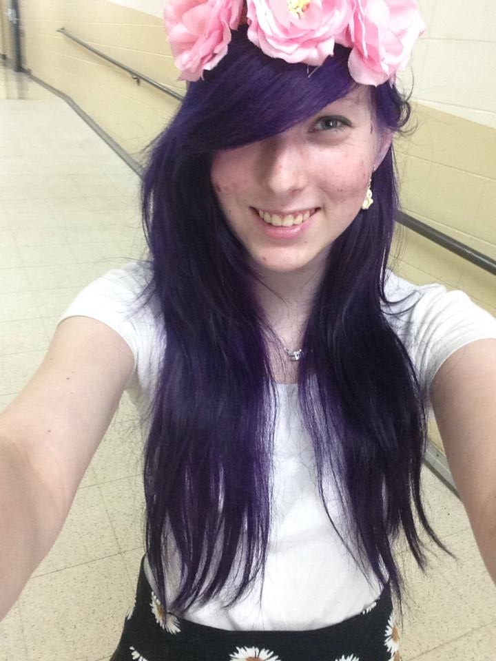 flower crown and purple hair 